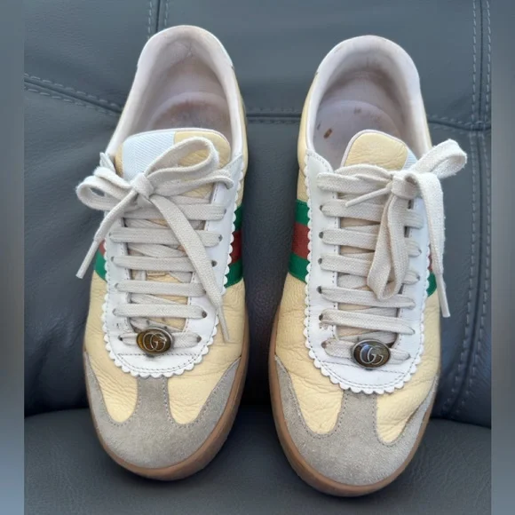 Gucci Leather Web Stripe Sneakers, tennis shoes , athletic wear– Yellow Size 39. - Picture 4 of 13